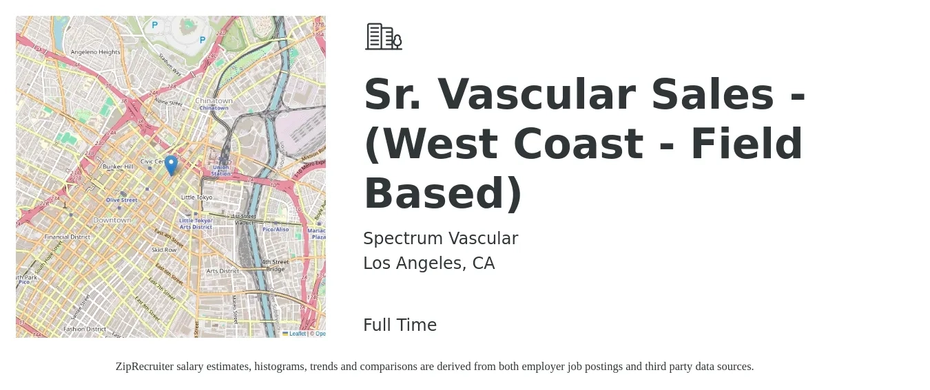 Spectrum Vascular job posting for a Sr. Vascular Sales - (West Coast - Field Based) in Los Angeles, CA with a salary of $22 to $30 Hourly with a map of Los Angeles location.