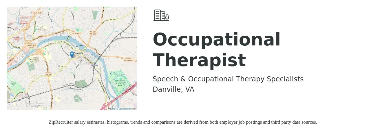 Speech & Occupational Therapy Specialists job posting for a Occupational Therapist in Danville, VA with a salary of $40 to $53 Hourly with a map of Danville location.