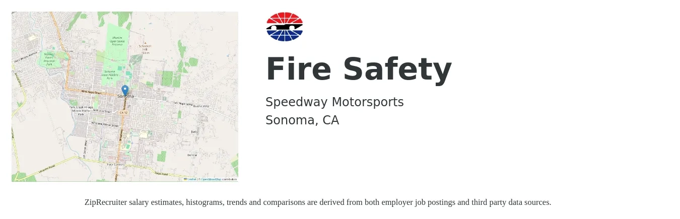 Speedway Motorsports job posting for a Fire Safety in Sonoma, CA with a salary of $18 to $19 Hourly with a map of Sonoma location.