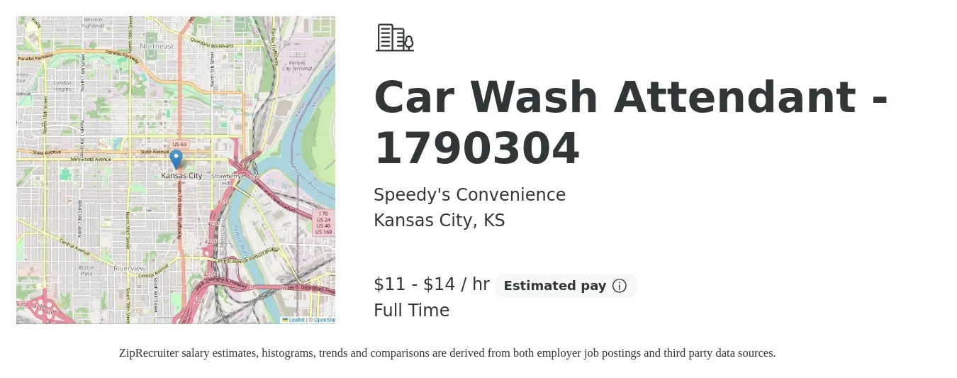 Speedy's Convenience job posting for a Car Wash Attendant - 1790304 in Kansas City, KS with a salary of $12 to $15 Hourly with a map of Kansas City location.