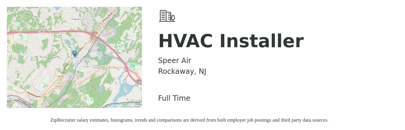 Speer Air job posting for a HVAC Installer in Rockaway, NJ with a salary of $21 to $32 Hourly with a map of Rockaway location.