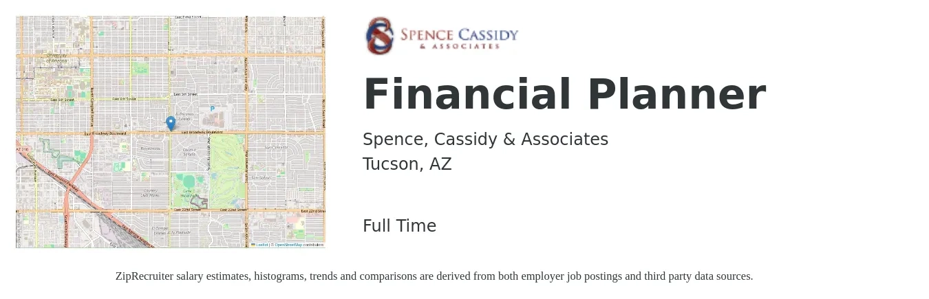 Spence, Cassidy & Associates job posting for a Financial Planner in Tucson, AZ with a salary of $71,900 to $96,400 Yearly with a map of Tucson location.