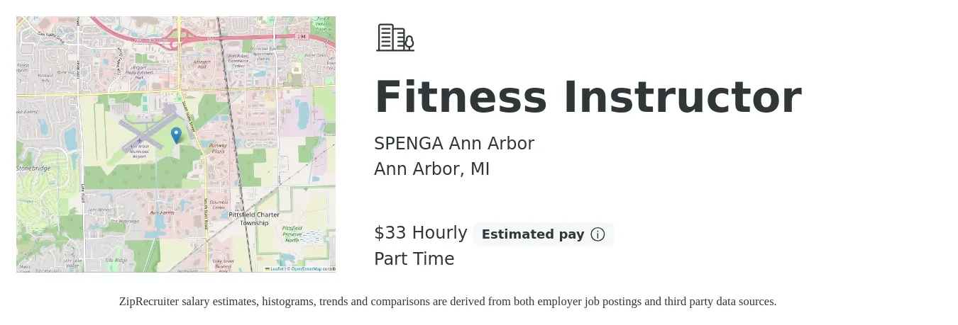 SPENGA Ann Arbor job posting for a Fitness Instructor in Ann Arbor, MI with a salary of $35 Hourly with a map of Ann Arbor location.