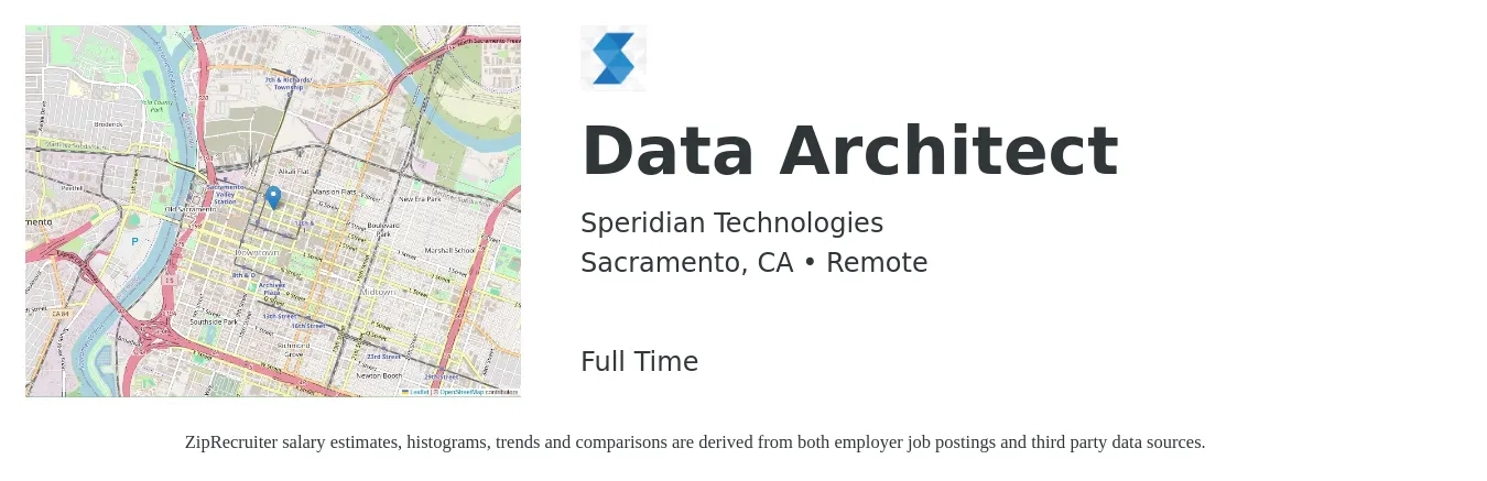 Speridian Technologies job posting for a Data Architect in Sacramento, CA with a salary of $68 to $88 Hourly with a map of Sacramento location.