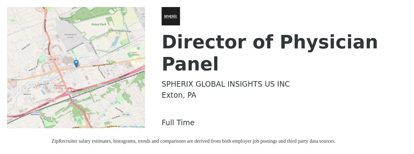 SPHERIX GLOBAL INSIGHTS US INC job posting for a Director of Physician Panel in Exton, PA with a salary of $111,500 to $240,800 Yearly with a map of Exton location.