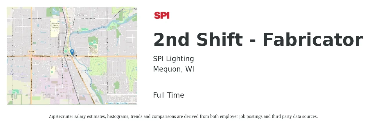 SPI Lighting job posting for a 2nd Shift - Fabricator in Mequon, WI with a salary of $16 to $21 Hourly with a map of Mequon location.