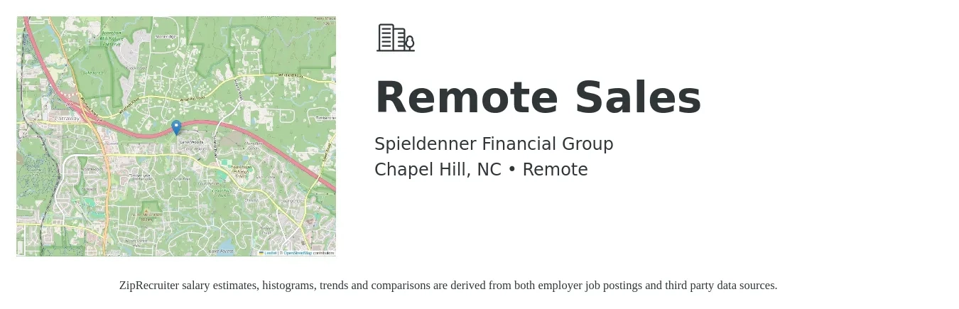 Spieldenner Financial Group job posting for a Remote Sales in Chapel Hill, NC with a salary of $10,000 to $20,000 Monthly with a map of Chapel Hill location.