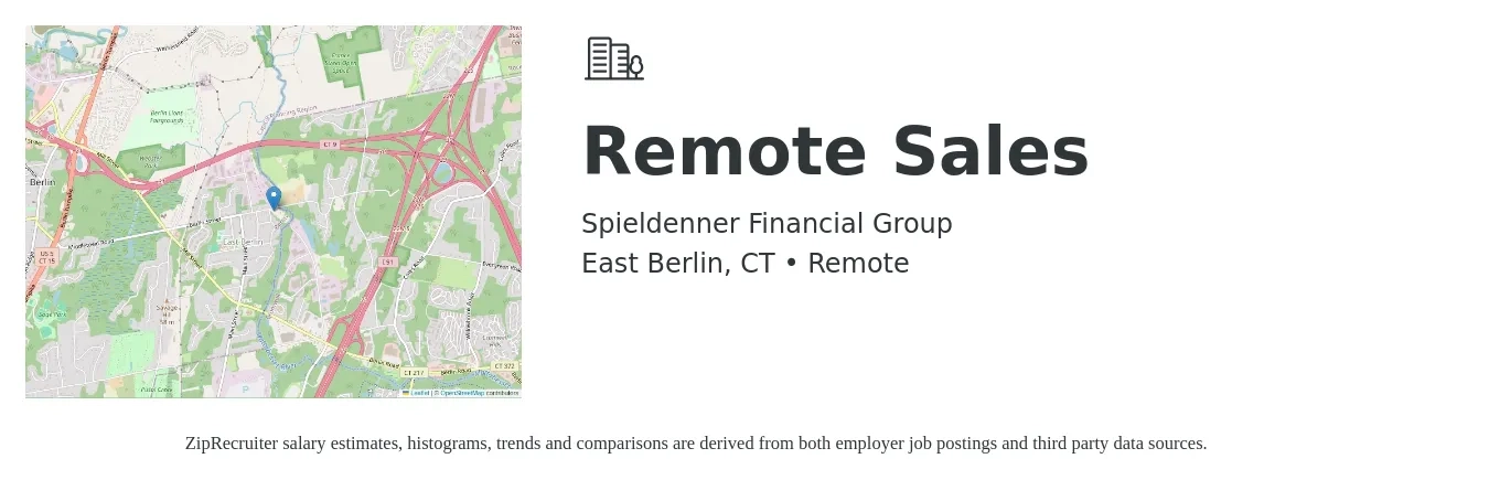 Spieldenner Financial Group job posting for a Remote Sales in East Berlin, CT with a salary of $10,000 to $20,000 Monthly with a map of East Berlin location.