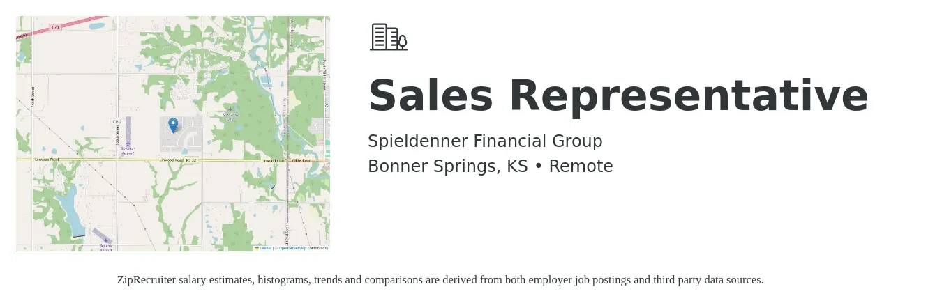 Spieldenner Financial Group job posting for a Sales Representative in Bonner Springs, KS with a salary of $10,000 to $20,000 Monthly with a map of Bonner Springs location.