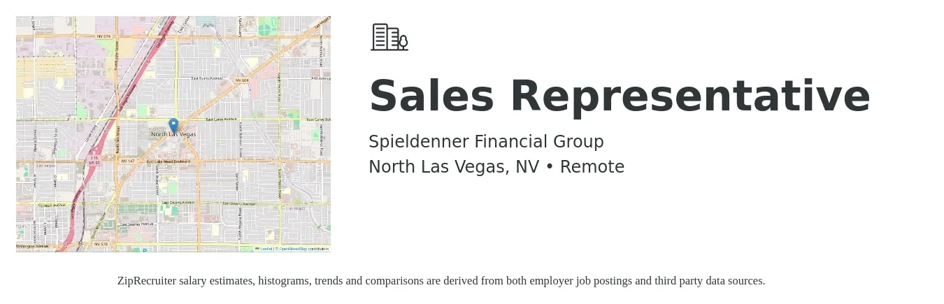 Spieldenner Financial Group job posting for a Sales Representative in North Las Vegas, NV with a salary of $10,000 to $20,000 Monthly with a map of North Las Vegas location.