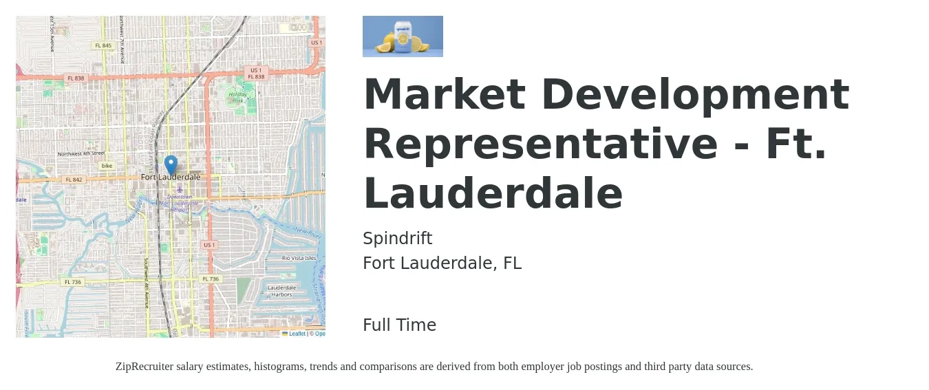 Spindrift job posting for a Market Development Representative - Ft. Lauderdale in Fort Lauderdale, FL with a salary of $60,000 to $70,000 Yearly with a map of Fort Lauderdale location.