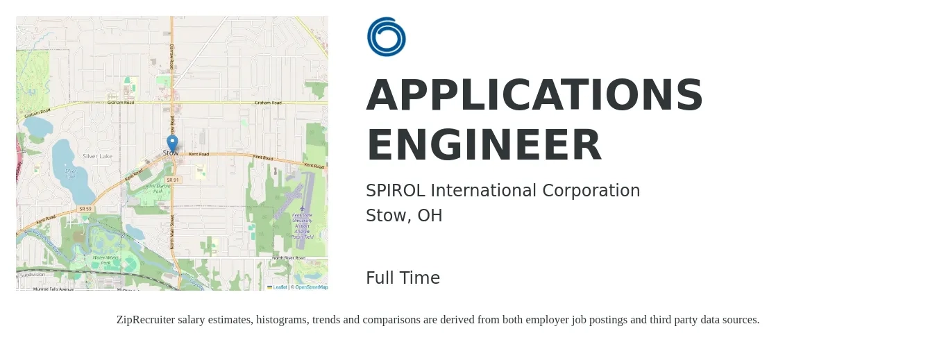 SPIROL International Corporation job posting for a APPLICATIONS ENGINEER in Stow, OH with a salary of $76,800 to $123,500 Yearly with a map of Stow location.