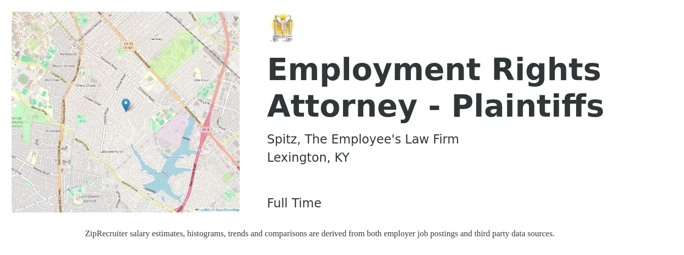 Spitz, The Employee's Law Firm job posting for a Employment Rights Attorney - Plaintiffs in Lexington, KY with a salary of $65,000 to $90,000 Yearly with a map of Lexington location.