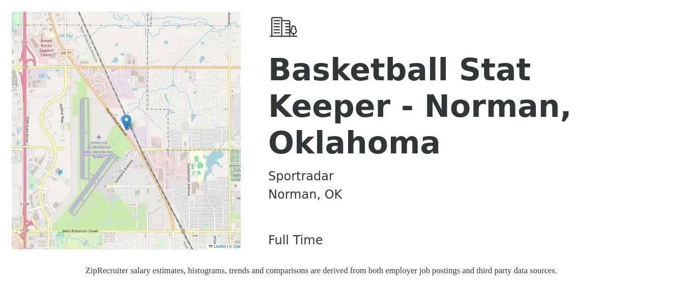 Sportradar job posting for a Basketball Stat Keeper - Norman, Oklahoma in Norman, OK with a salary of $14 to $26 Hourly with a map of Norman location.
