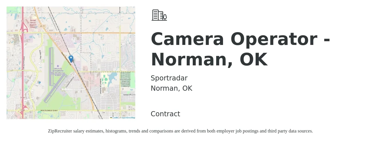Sportradar job posting for a Camera Operator - Norman, OK in Norman, OK with a salary of $13 to $27 Hourly with a map of Norman location.