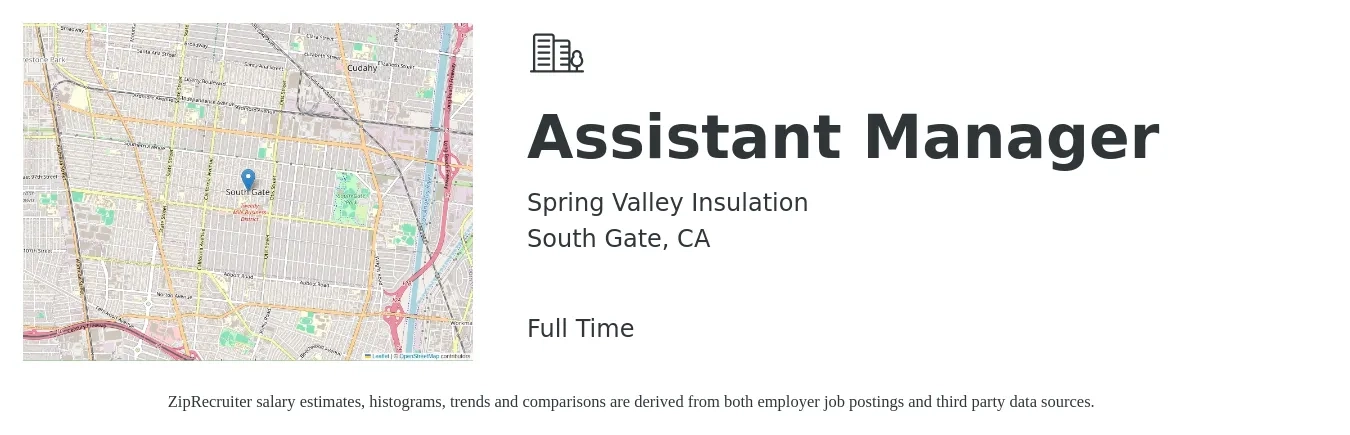 Spring Valley Insulation job posting for a Assistant Manager in South Gate, CA with a map of South Gate location.