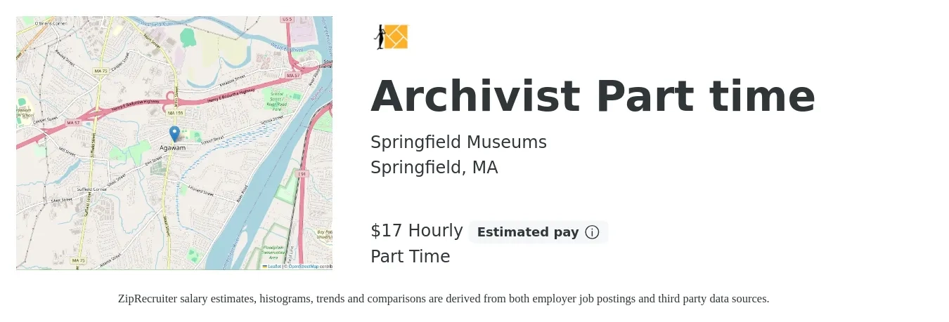 Springfield Museums job posting for a Archivist Part time in Springfield, MA with a salary of $19 Hourly with a map of Springfield location.