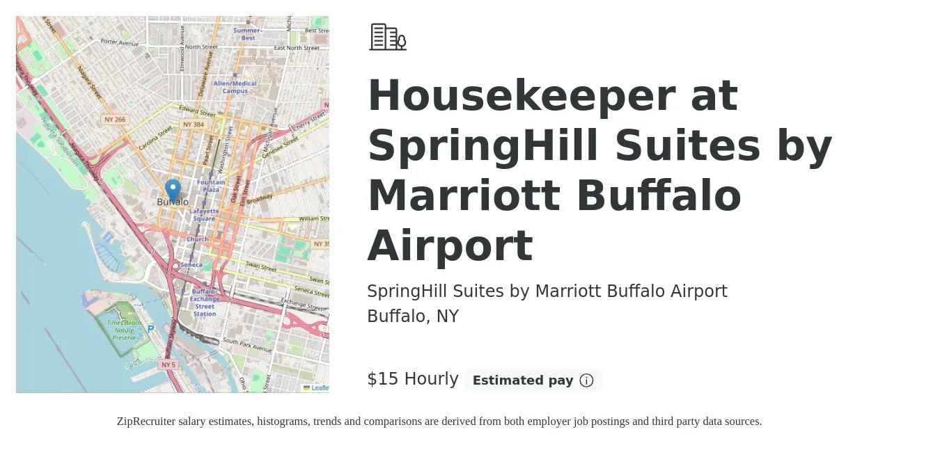 SpringHill Suites by Marriott Buffalo Airport job posting for a Housekeeper at SpringHill Suites by Marriott Buffalo Airport in Buffalo, NY with a salary of $16 Hourly with a map of Buffalo location.