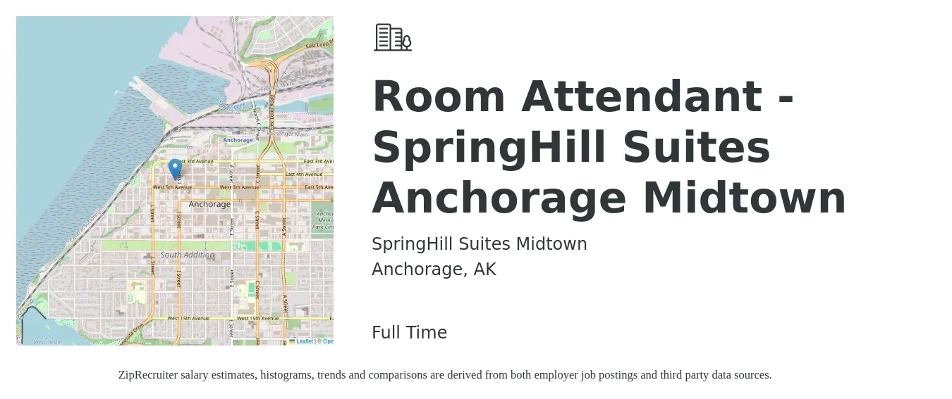 SpringHill Suites Midtown job posting for a Room Attendant - SpringHill Suites Anchorage Midtown in Anchorage, AK with a salary of $16 Hourly with a map of Anchorage location.
