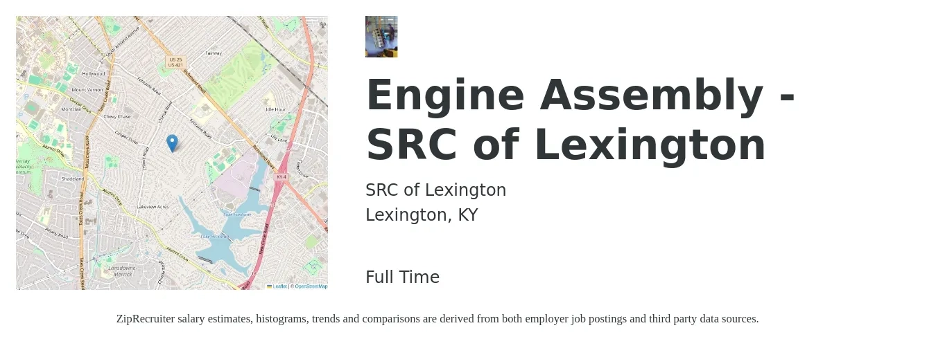 SRC of Lexington job posting for a Engine Assembly - SRC of Lexington in Lexington, KY with a salary of $15 to $19 Hourly with a map of Lexington location.