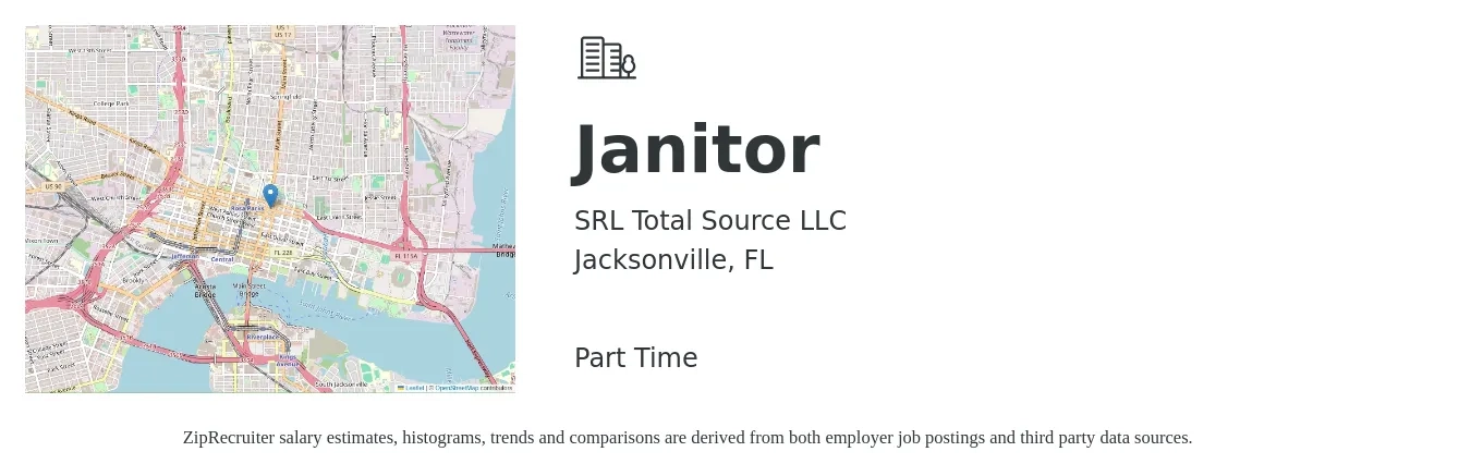 SRL Total Source LLC job posting for a Janitor in Jacksonville, FL with a salary of $13 to $17 Hourly with a map of Jacksonville location.