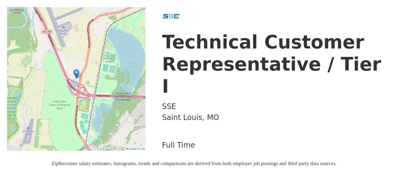 SSE job posting for a Technical Customer Representative / Tier I in Saint Louis, MO with a salary of $16 to $23 Hourly with a map of Saint Louis location.