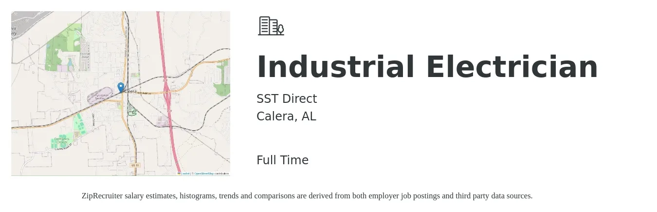 SST Direct job posting for a Industrial Electrician in Calera, AL with a salary of $35 Hourly with a map of Calera location.