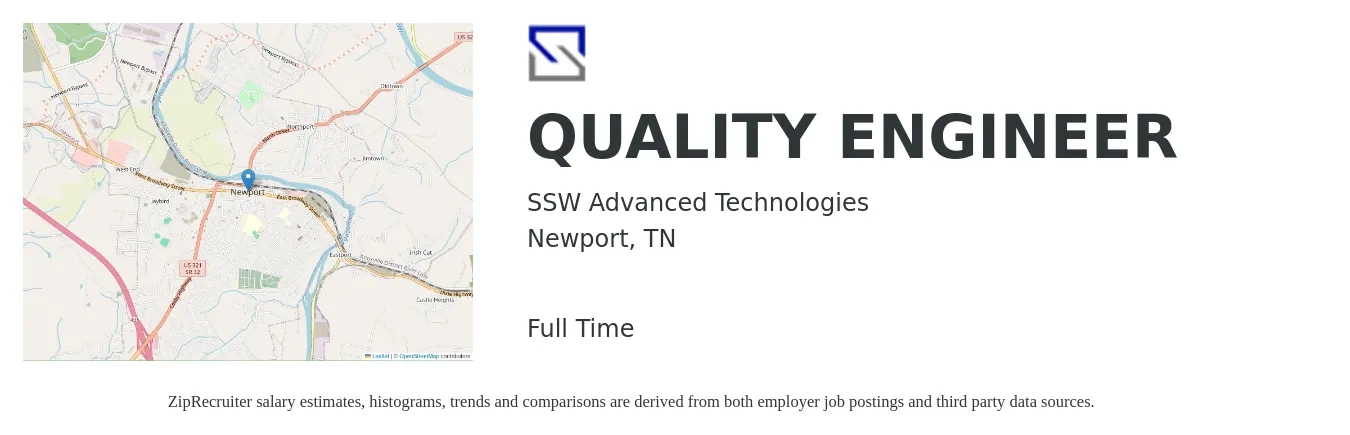 SSW Advanced Technologies job posting for a QUALITY ENGINEER in Newport, TN with a salary of $61,600 to $79,500 Yearly with a map of Newport location.