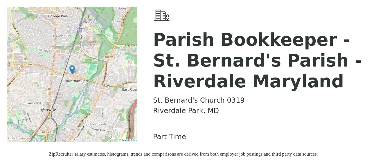 St. Bernard's Church 0319 job posting for a Parish Bookkeeper - St. Bernard's Parish - Riverdale Maryland in Riverdale Park, MD with a salary of $20 to $29 Hourly with a map of Riverdale Park location.