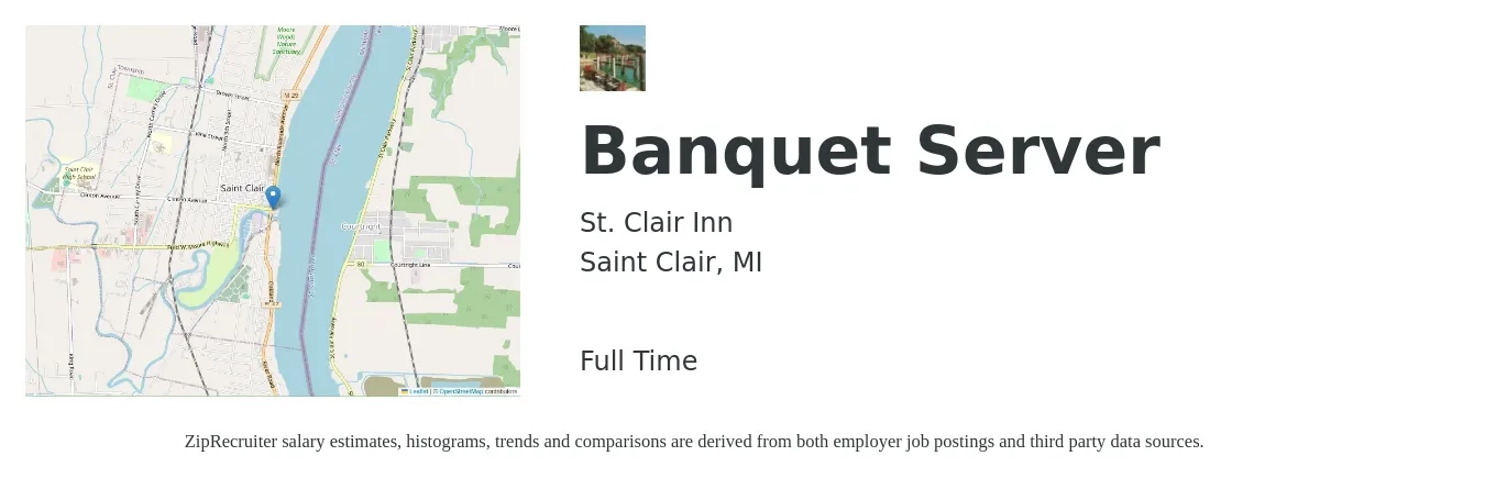 St. Clair Inn job posting for a Banquet Server in Saint Clair, MI with a salary of $14 to $17 Hourly with a map of Saint Clair location.