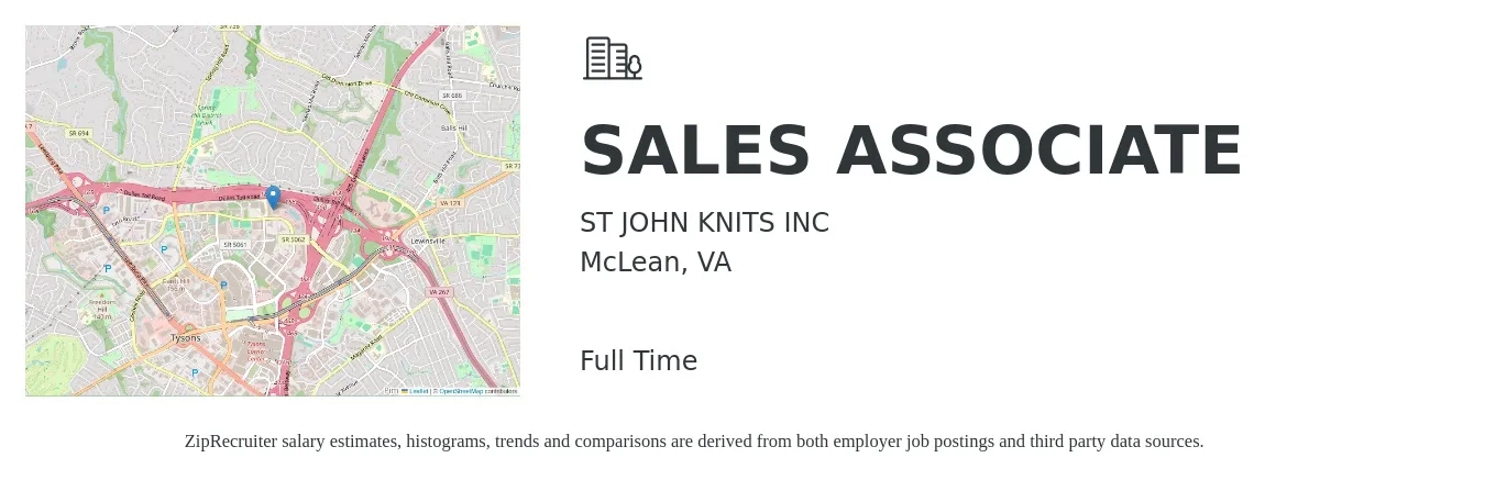 ST JOHN KNITS INC job posting for a SALES ASSOCIATE in McLean, VA with a salary of $14 to $19 Hourly with a map of McLean location.