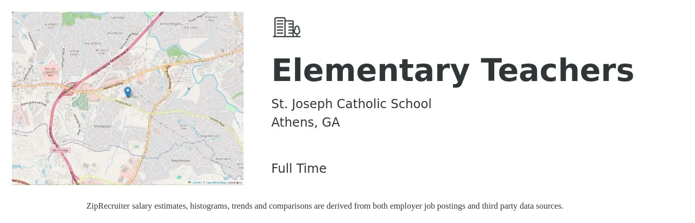 St. Joseph Catholic School job posting for a Elementary Teachers in Athens, GA with a salary of $38,800 to $52,300 Yearly with a map of Athens location.