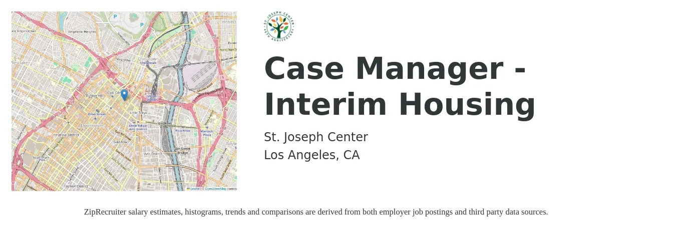St. Joseph Center job posting for a Case Manager - Interim Housing in Los Angeles, CA with a salary of $22 to $27 Hourly with a map of Los Angeles location.