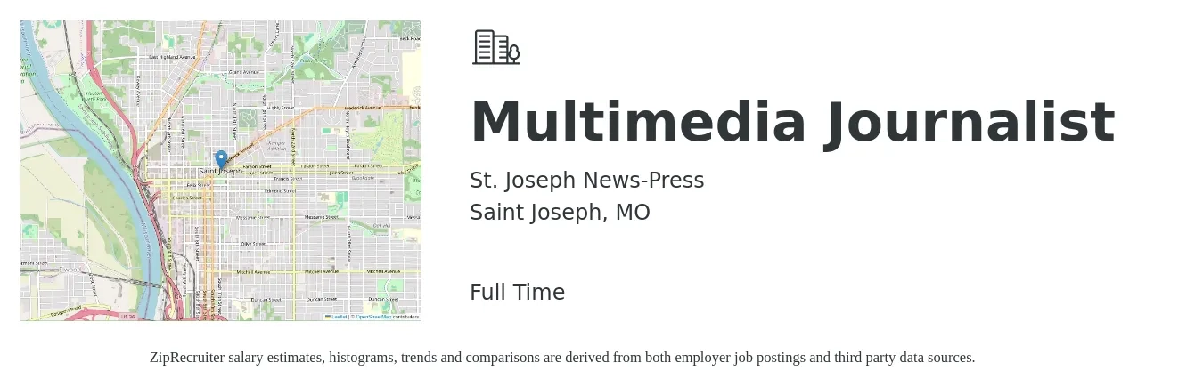 St. Joseph News-Press job posting for a Multimedia Journalist in Saint Joseph, MO with a salary of $18 to $35 Hourly with a map of Saint Joseph location.