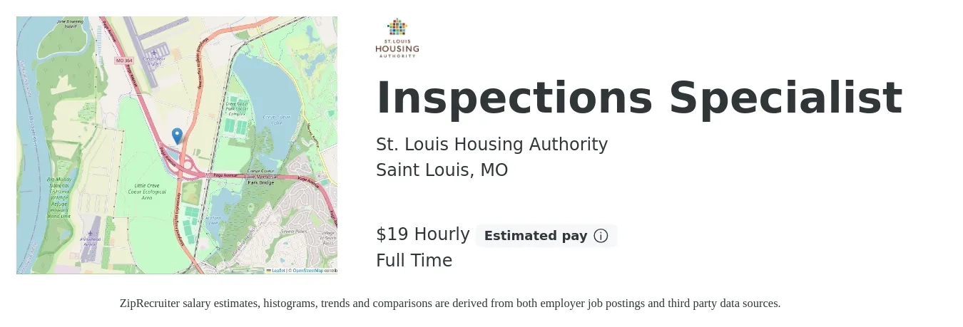St. Louis Housing Authority job posting for a Inspections Specialist in Saint Louis, MO with a salary of $41,819 Yearly with a map of Saint Louis location.