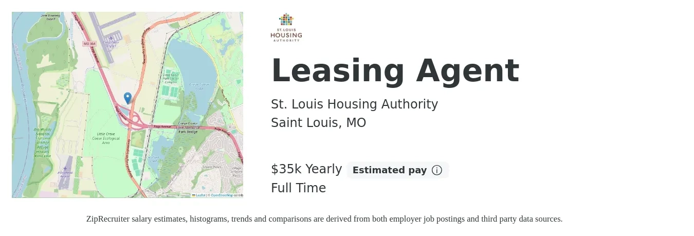 St. Louis Housing Authority job posting for a Leasing Agent in Saint Louis, MO with a salary of $35,796 Yearly with a map of Saint Louis location.