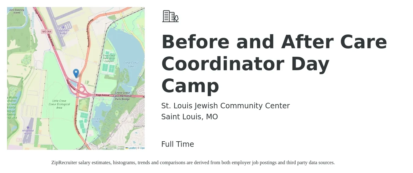 St. Louis Jewish Community Center job posting for a Before and After Care Coordinator Day Camp in Saint Louis, MO with a salary of $14 to $19 Hourly with a map of Saint Louis location.