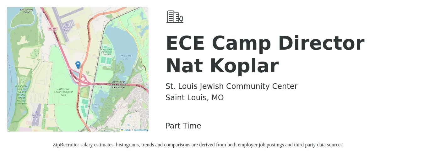 St. Louis Jewish Community Center job posting for a ECE Camp Director Nat Koplar in Saint Louis, MO with a salary of $17 to $24 Hourly with a map of Saint Louis location.