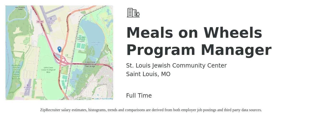 St. Louis Jewish Community Center job posting for a Meals on Wheels Program Manager in Saint Louis, MO with a salary of $17 to $28 Hourly with a map of Saint Louis location.