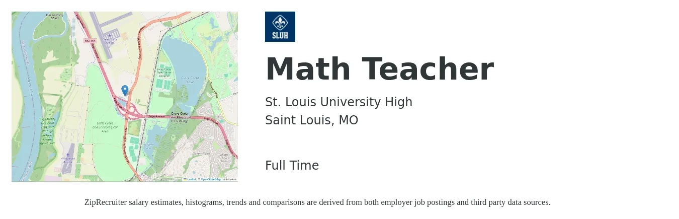 St. Louis University High job posting for a Math Teacher in Saint Louis, MO with a salary of $42,500 to $55,600 Yearly with a map of Saint Louis location.