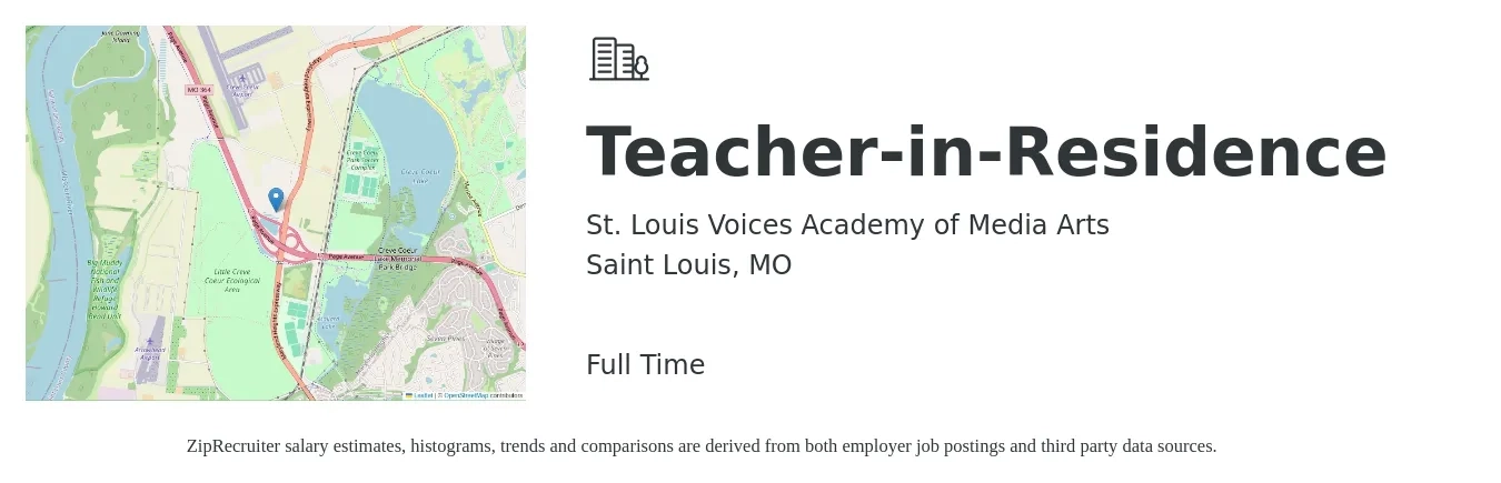 St. Louis Voices Academy of Media Arts job posting for a Teacher-in-Residence in Saint Louis, MO with a salary of $45,000 Yearly with a map of Saint Louis location.