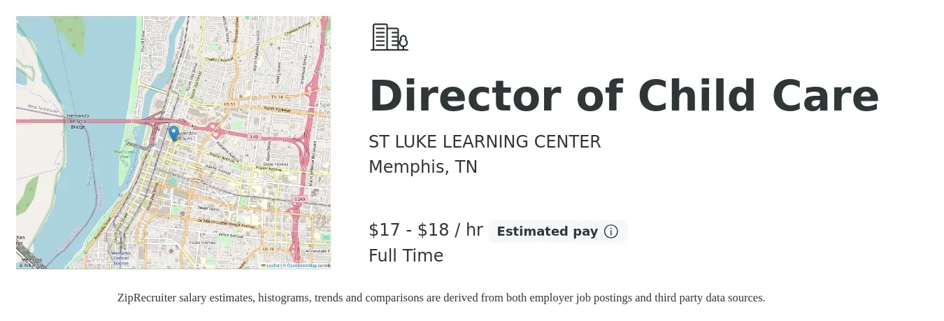 ST LUKE LEARNING CENTER job posting for a Director of Child Care in Memphis, TN with a salary of $18 to $19 Hourly with a map of Memphis location.