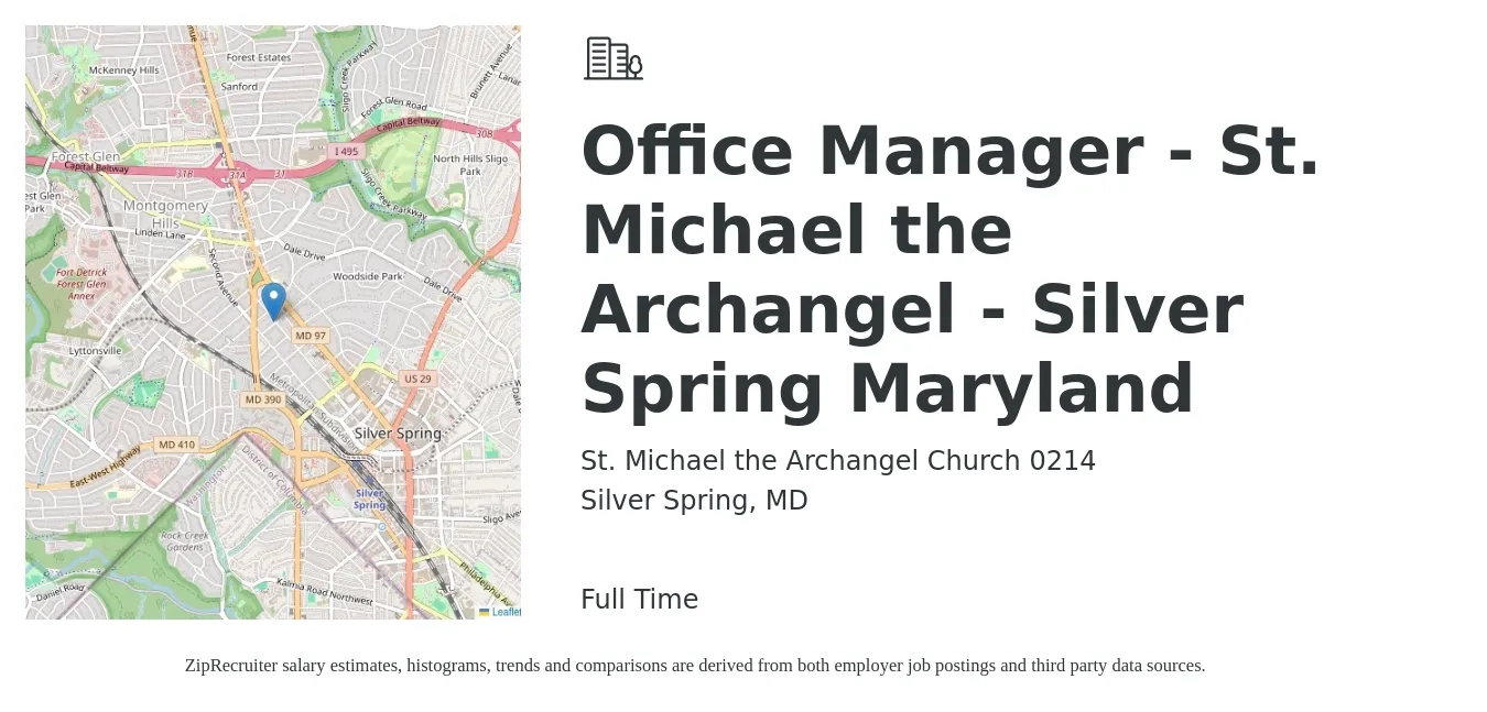 St. Michael the Archangel Church 0214 job posting for a Office Manager - St. Michael the Archangel - Silver Spring Maryland in Silver Spring, MD with a salary of $41,400 to $61,100 Yearly with a map of Silver Spring location.