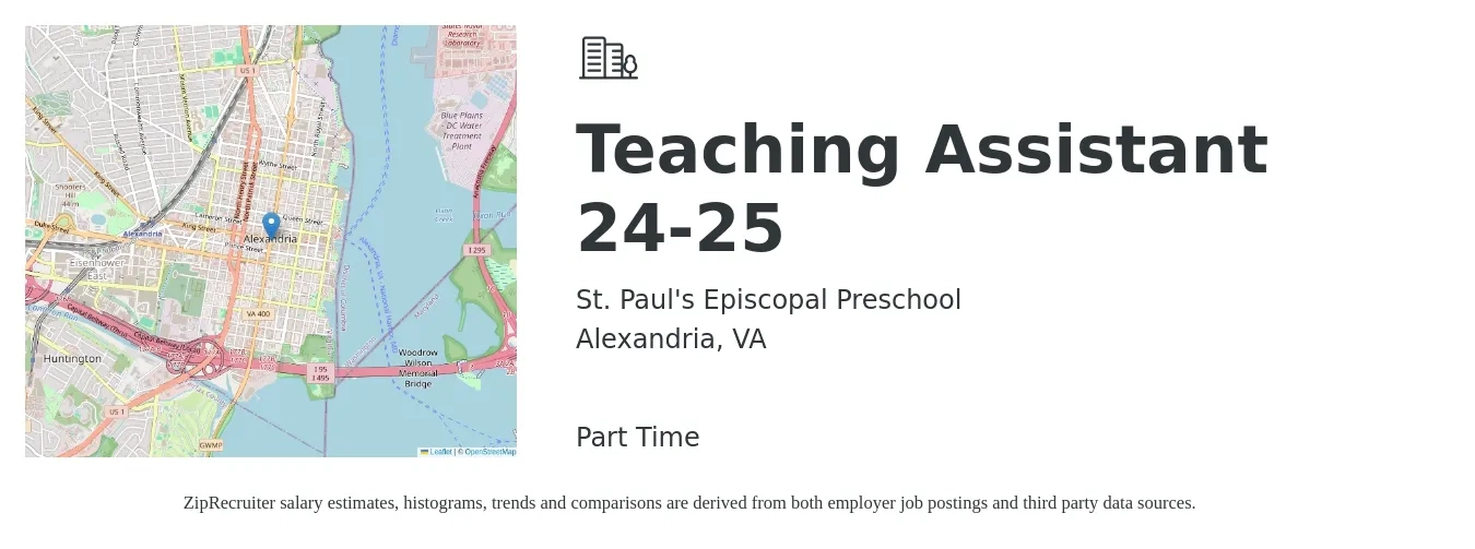 St. Paul's Episcopal Preschool job posting for a Teaching Assistant 24-25 in Alexandria, VA with a salary of $15 to $19 Hourly with a map of Alexandria location.