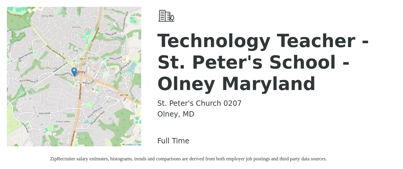 St. Peter's Church 0207 job posting for a Technology Teacher - St. Peter's School - Olney Maryland in Olney, MD with a salary of $42,000 to $61,400 Yearly with a map of Olney location.