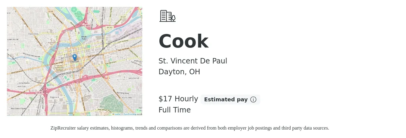 St. Vincent De Paul job posting for a Cook in Dayton, OH with a salary of $18 Hourly with a map of Dayton location.