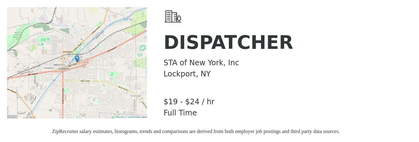 STA of New York, Inc job posting for a DISPATCHER in Lockport, NY with a salary of $20 to $25 Hourly with a map of Lockport location.