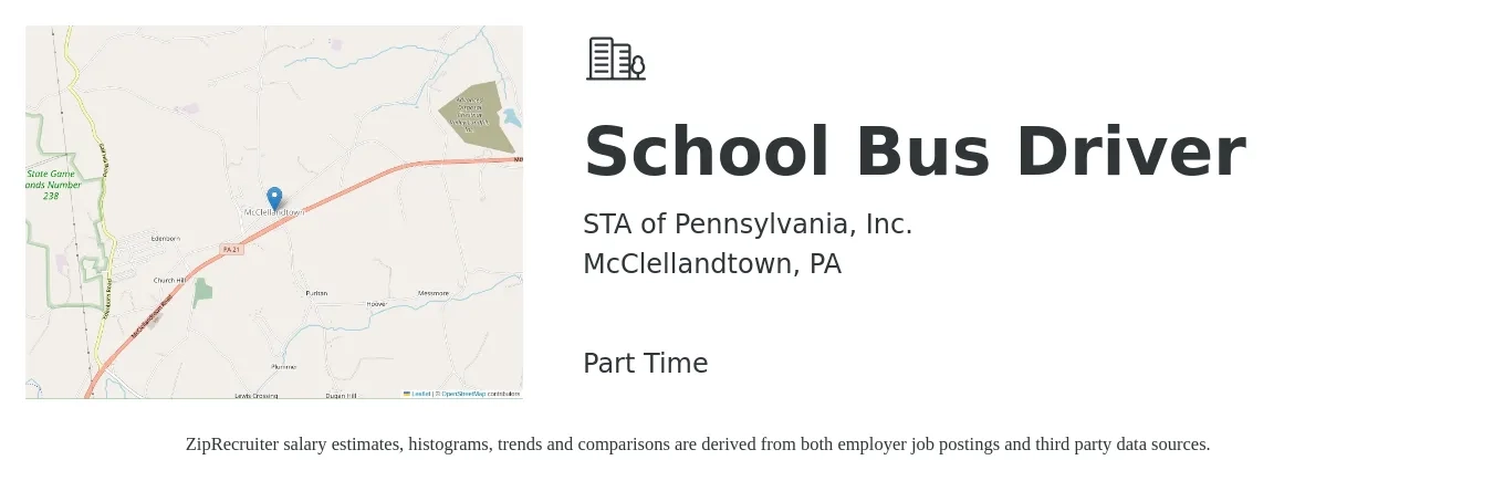 STA of Pennsylvania, Inc. job posting for a School Bus Driver in McClellandtown, PA with a salary of $16 to $24 Hourly with a map of McClellandtown location.