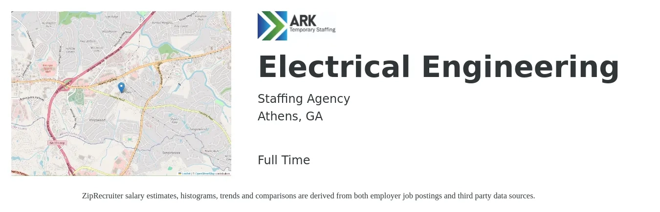 Staffing Agency job posting for a Electrical Engineering in Athens, GA with a salary of $80,100 to $127,500 Yearly with a map of Athens location.