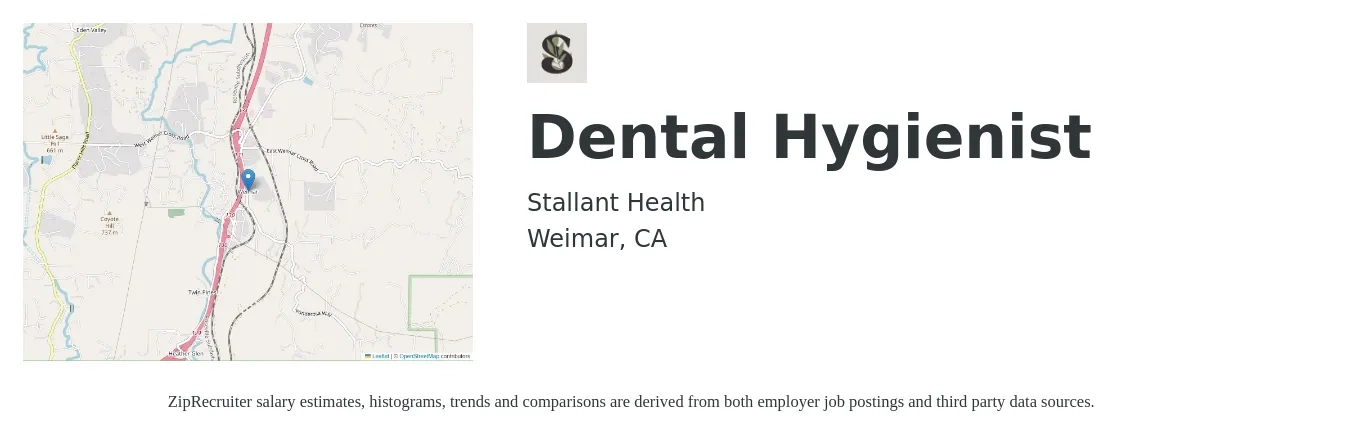 Stallant Health job posting for a Dental Hygienist in Weimar, CA with a salary of $40 to $53 Hourly with a map of Weimar location.